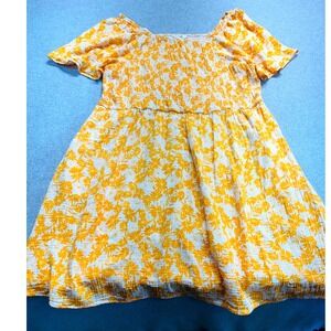 Terra & Sky Floral Smocked Dress Women 2X Yellow Cottagecore Flutter Sleeve Mini